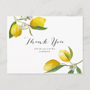 Simple Lemon Bridal Shower Thank You Postcard