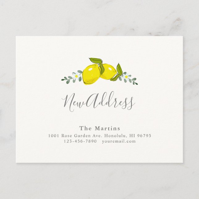 Simple Lemon Citrus Floral Moving Announcement Postcard (Front)