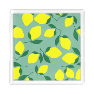Simple Lemon, Green Background Print. Acrylic Tray