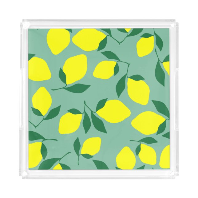 Simple Lemon, Green Background Print. Acrylic Tray (Front)