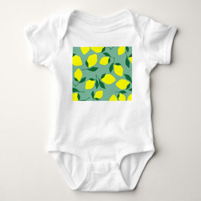 Simple Lemon, Green Background Print. Baby Bodysuit (Front)