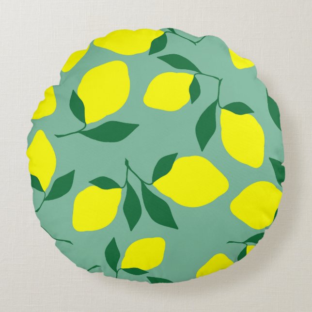 Simple Lemon, Green Background Print. Round Pillow (Front)