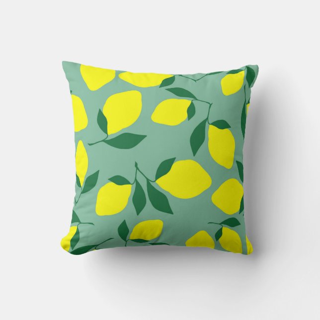 Simple Lemon, Green Background Print. Throw Pillow (Front)