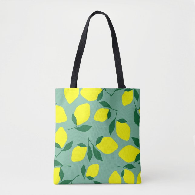 Simple Lemon, Green Background Print. Tote Bag (Front)