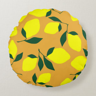 Simple lemon pattern, orange background. round pillow