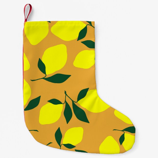 Simple lemon pattern, orange background. small christmas stocking (Front)