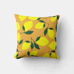 Simple lemon pattern, orange background. throw pillow