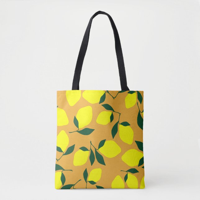 Simple lemon pattern, orange background. tote bag (Front)