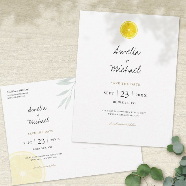 Simple Lemon Save the Date Announcement Postcard (Creator Uploaded)