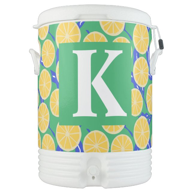 Simple Lemon Slices Pattern Botanical Monogram Beverage Cooler (Front)