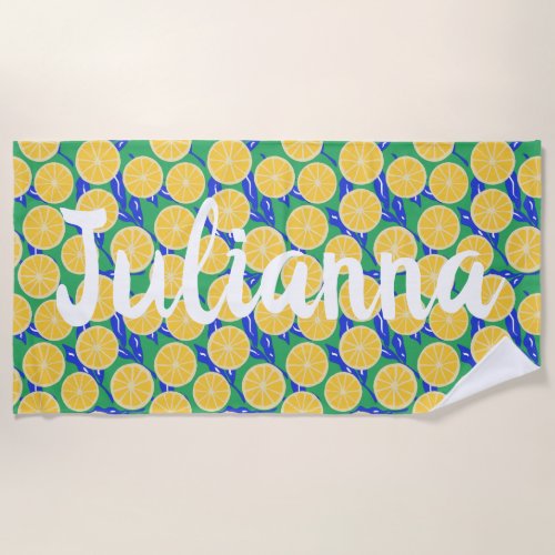 Simple Lemon Slices Pattern Botanical Personalized Beach Towel