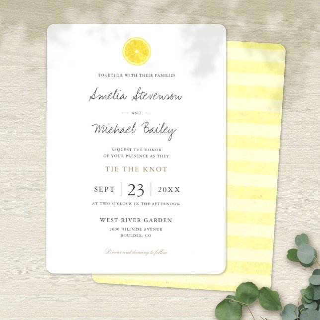 Simple Lemon Wedding Invitation Flat Card (Creator Uploaded)