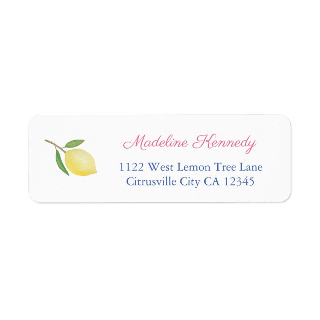 Simple Lemons Citrus Blue Pink Text Return Address Label (Front)