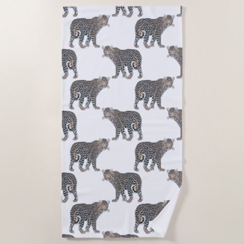 Simple Leopard Animal White Pattern Beach Towel