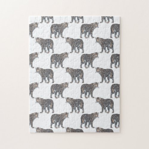 Simple Leopard Animal White Pattern Jigsaw Puzzle