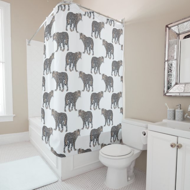 Simple Leopard Animal White Pattern Shower Curtain (In Situ)