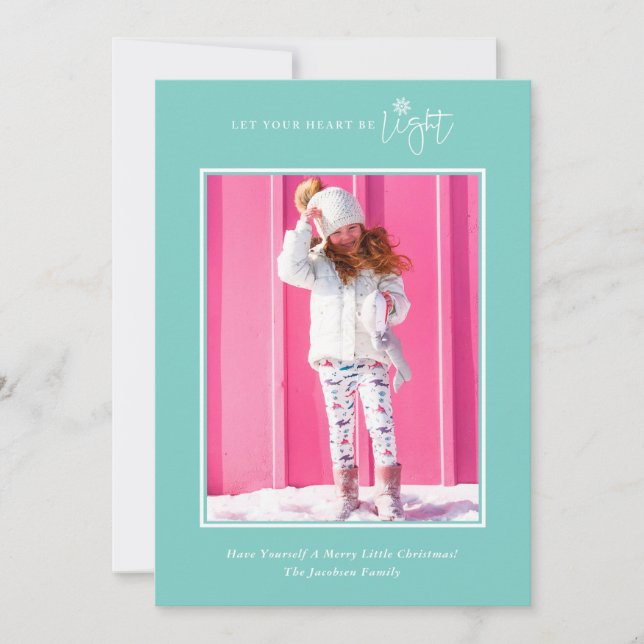 Simple Let Your Heart Be Light Photo Holiday Card (Front)