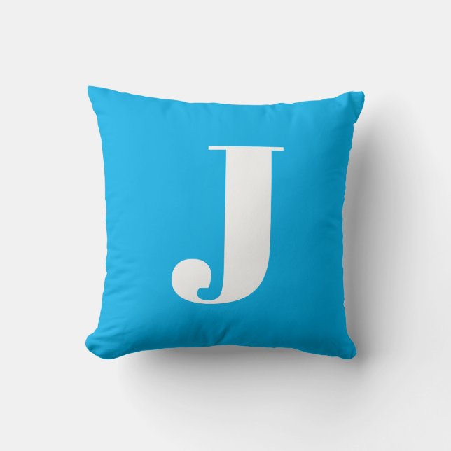 Simple Letter | Bright Blue Throw Pillow (Front)