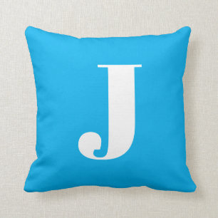 Simple Letter Bright Blue Throw Pillow