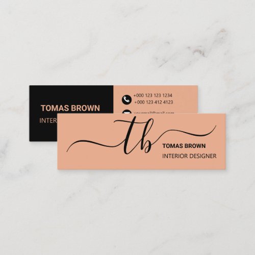 Simple Letter Initial Monogram  Peach and black  Mini Business Card