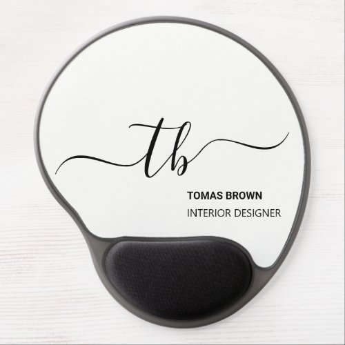 Simple Letter Initial Monogram  white and black Gel Mouse Pad