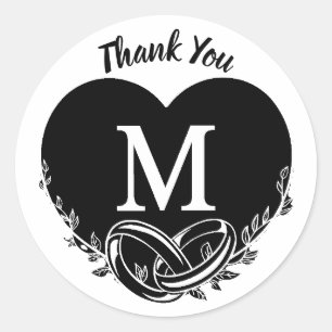 Simple Letter M Heart Foliage Wedding Thank You Classic Round Sticker
