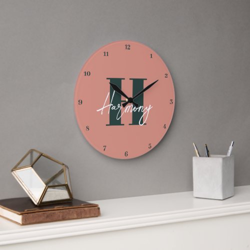 Simple Letter Monogram Peach  Modern Minimalist   Large Clock