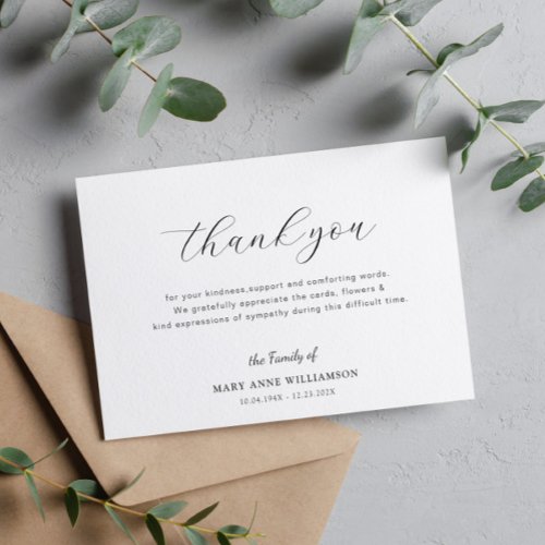 simple lettering funeral thank you note