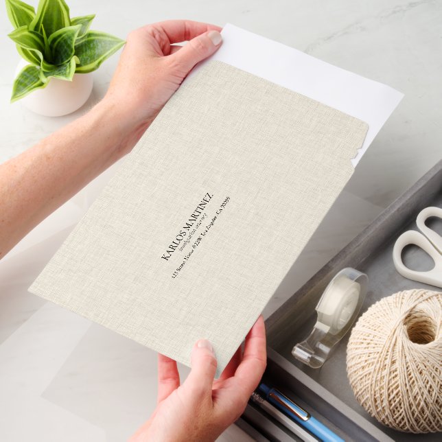 Simple Light Beige Linen Black Typography Envelope Mailers (Desk)