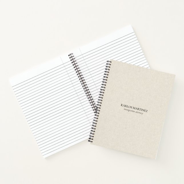 Simple Light Beige Linen Black Typography Notebook (Inside)