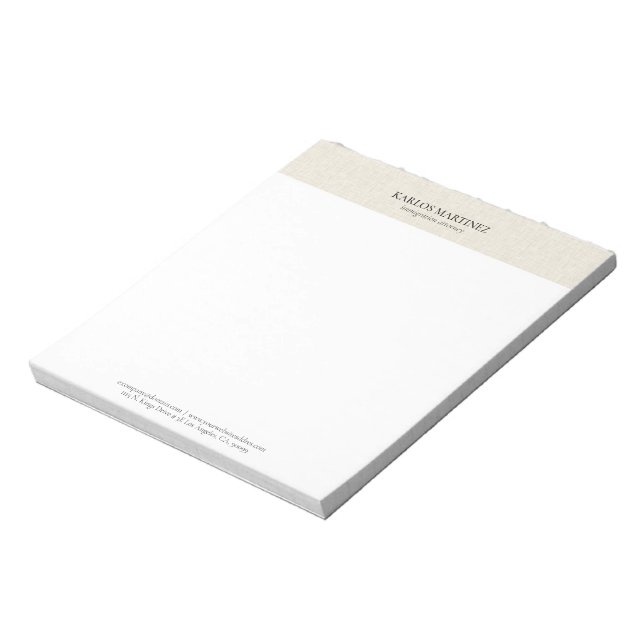 Simple Light Beige Linen Black Typography Notepad (Rotated)