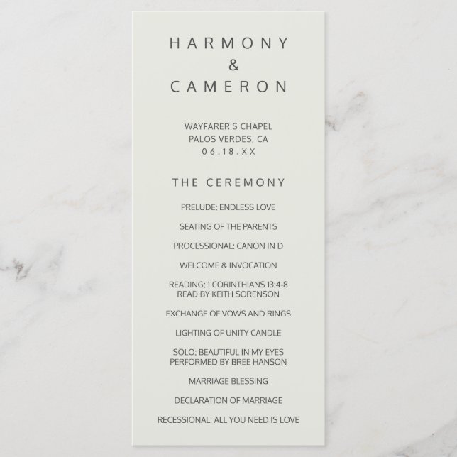 Simple Light Beige Wedding Program (Front)