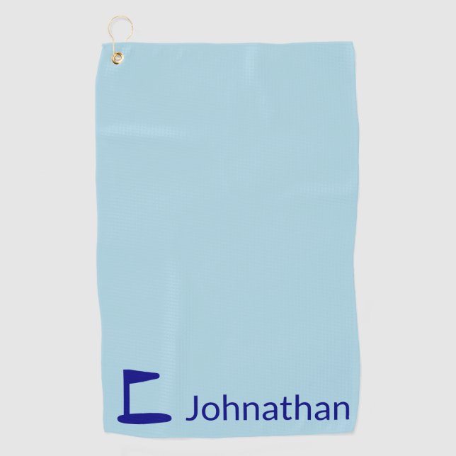 Simple Light Blue and Dark Blue Name Golf Flag Golf Towel (Front)