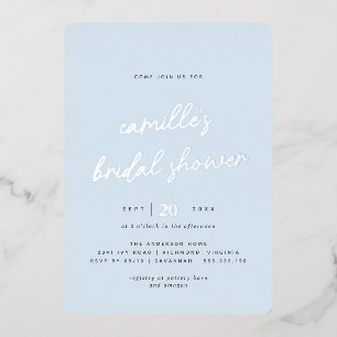 Simple Light Blue and Silver Casual Bridal Shower Foil Invitation