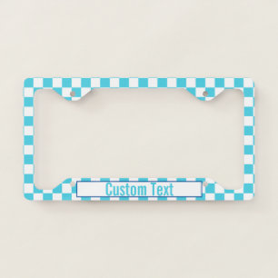 Simple Light Blue and White Checkerboard & Text License Plate Frame