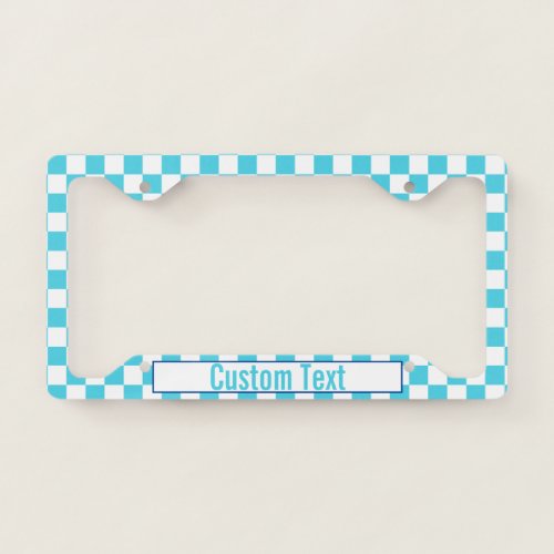 Simple Light Blue and White Checkerboard  Text License Plate Frame