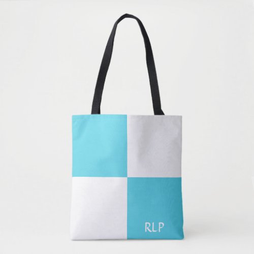 Simple Light Blue and White Squares with Monogram Tote Bag