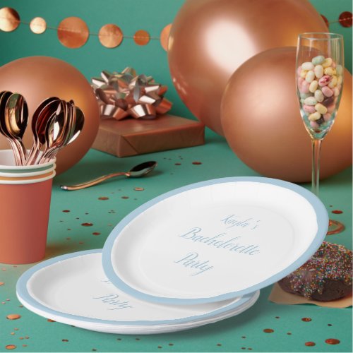 Simple Light Blue Border Bachelorette Party Paper Plates