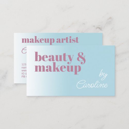 Simple Light Blue Candy Pink White Calligraphy Business Card