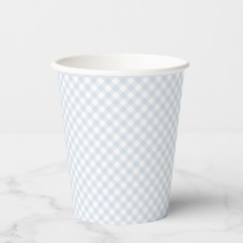 Simple light blue gingham baby shower paper cups