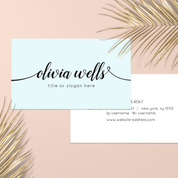 Simple Light Blue Handwritten Script Calligraphy Business Card by sm_business_cards at Zazzle