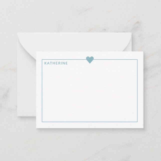 Simple Light Blue Heart Border Personalized Note Card (Front)
