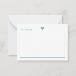 Simple Light Blue Heart Border Personalized Note Card