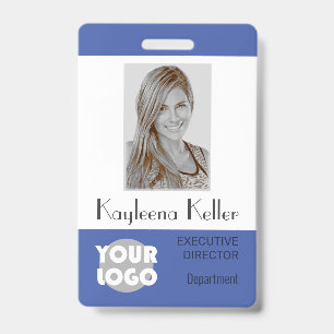 Simple Light Blue Logo Barcode ID Photo Department Badge