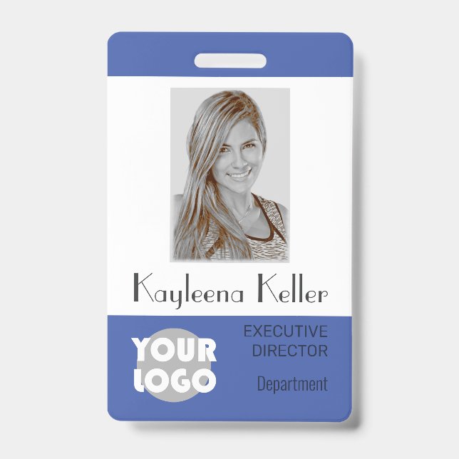 Simple Light Blue Logo Barcode ID Photo Department Badge (Front)