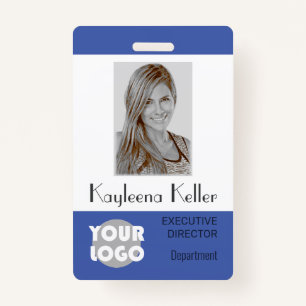 Simple Light Blue Logo Barcode ID Photo Department Badge