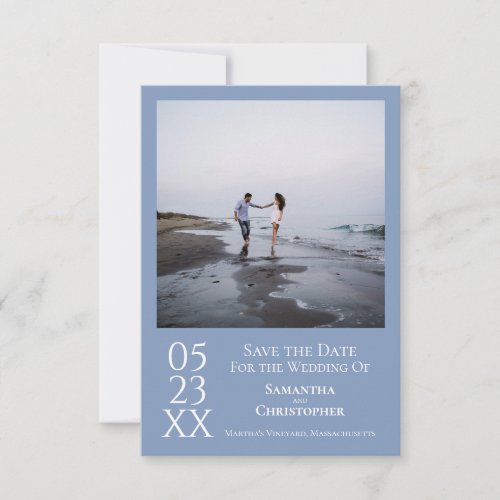 Simple Light Blue Modern Minimalist Photo Wedding Save The Date