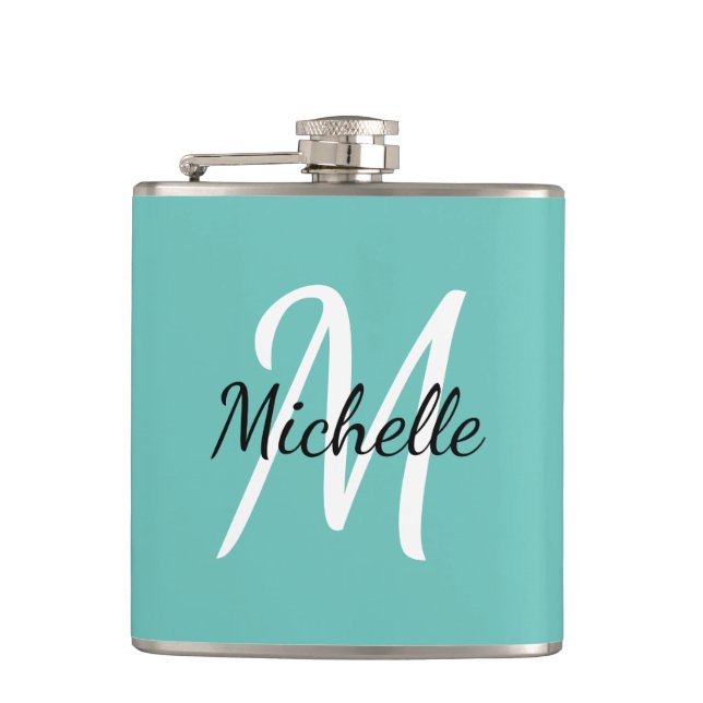 Simple Light Blue Monogrammed Flask (Front)