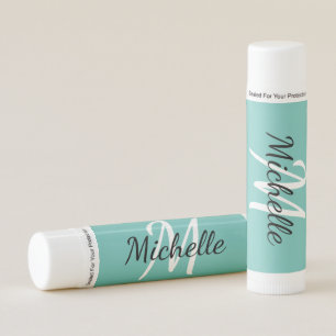 Simple Light Blue Monogrammed Lip Balm