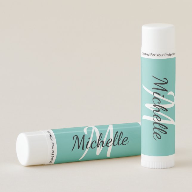 Simple Light Blue Monogrammed Lip Balm (Front)